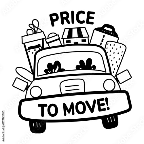 A glyph sticker featuring a car loaded with boxes, perfect for a moving sale


