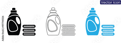 Laundry detergent bottle and fabric softener sheets icons on white background