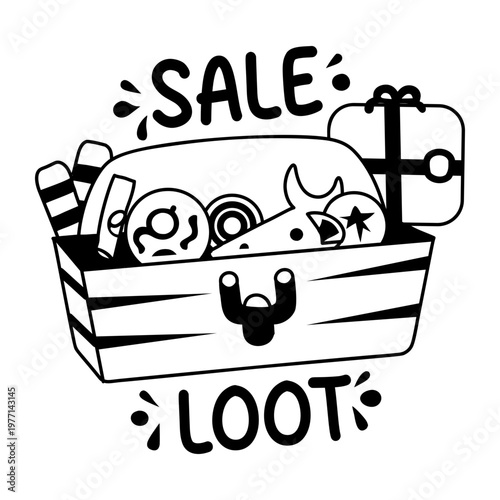 A glyph sticker featuring a treasure chest filled with toys depicting sale loot 