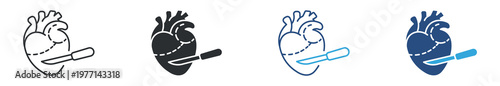 Heart Surgery Icon Set, Medical Operation and Healthcare, Surgical Procedure Concept Icons
