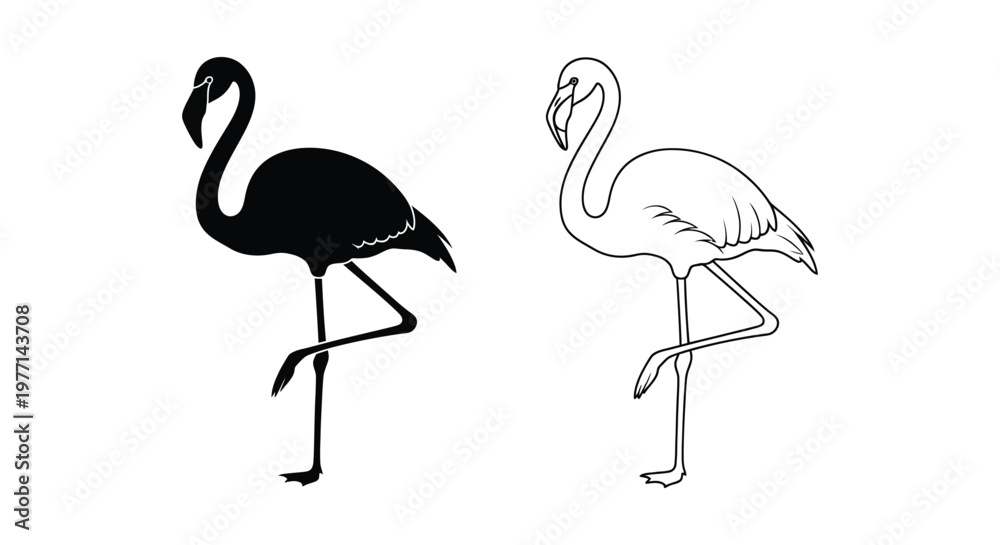 Obraz premium Black and White Flamingo Silhouette Art Design Vector