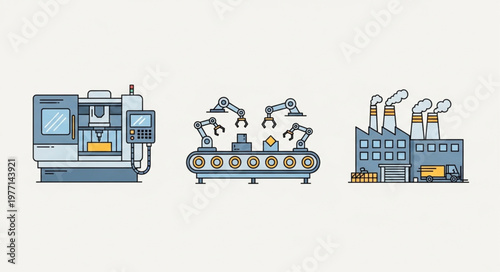 Industrial Manufacturing Technology Icons Set.