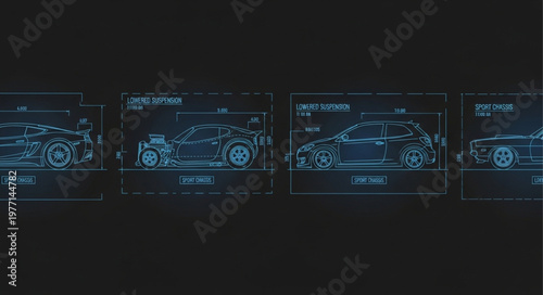 Automotive blueprint design schematics for a sports car.