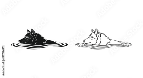 WolfDog Swimming Art: Stylish Canine Water Illustration Vector