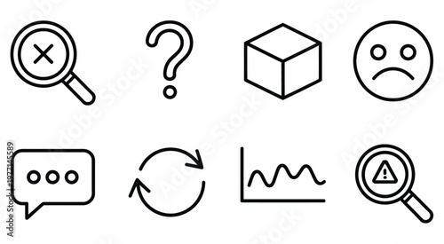 Search Error States No Results Icon, Question Mark, Empty Box, Frown Face, Suggestion Message, Try Again Icon, Error Bar, Search Warning, User Interface Graphic