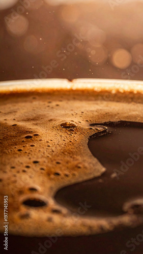 brown coffee surface with foam