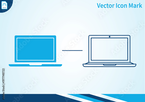 Laptop computer icons featuring solid and line art versions.