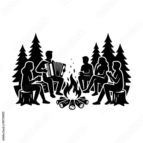 Accordion Busker Silhouette on Street at Night