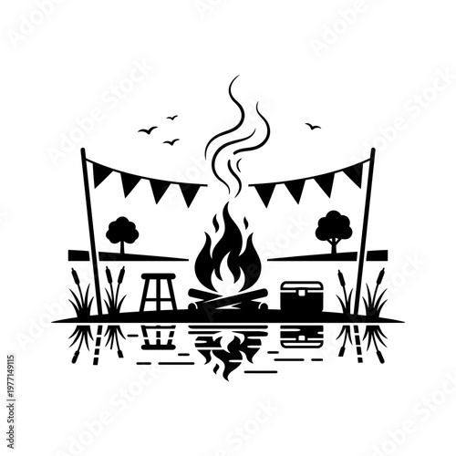 Carnival Accordion Performer Silhouette in Festive Street