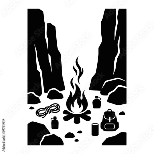 Forest Campfire Gathering Silhouette with Music