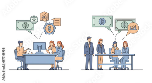 Business people discussing finances and investments using modern technology