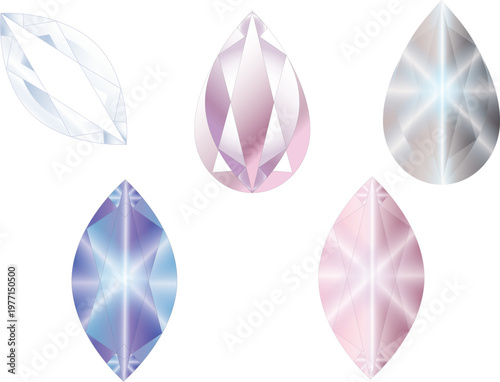 Colorful Gemstone Set in Grid Layout, Glossy Diamond and Crystal Collection, Minimal Luxury Jewelry Elements