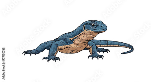 Blue Lizard Reptile Illustration on White Background