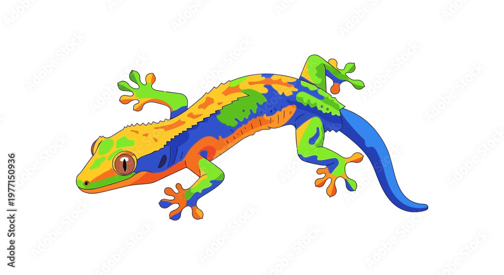 Obraz premium Colorful Gecko Lizard Reptile Illustration on White Background