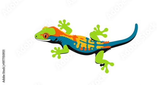 Colorful Gecko Reptile Cartoon Illustration Isolated on White Background