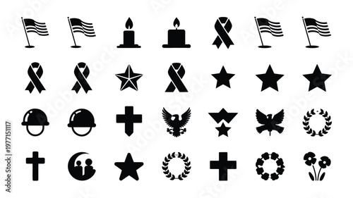 Foto Collection of 30 minimalist logo silhouettes including flags ribbons stars and s