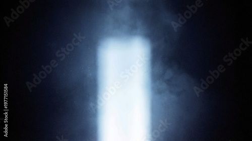 Tall vertical white light pillar with glow on dark background
