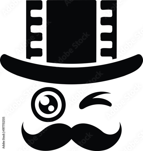 Film strip hat and winking face with mustache  simple graphic design element