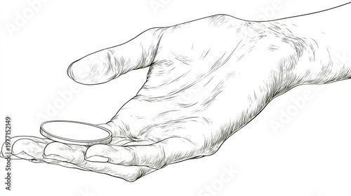 Hand illustration delicately balancing a single circular object on the palm
