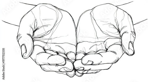 Simple line drawing depicts two cupped hands held open towards the viewer