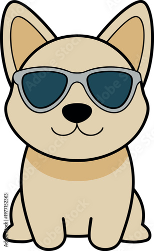 Minimal Flat Vector Cartoon Dog Wearing Oversized Sunglasses Cute Friendly Pet Character