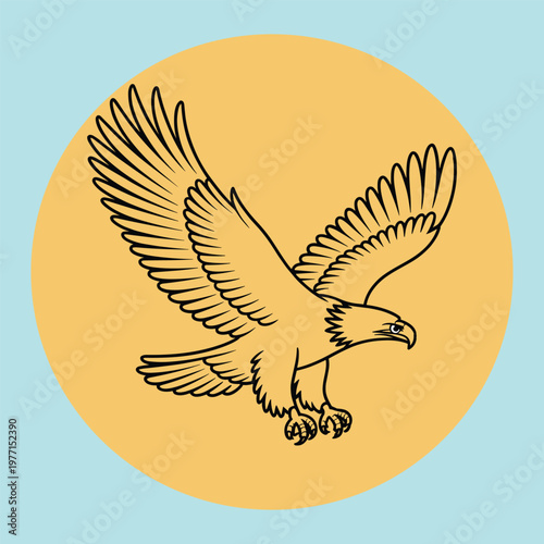 Flying eagle silhouette with extended wings bird