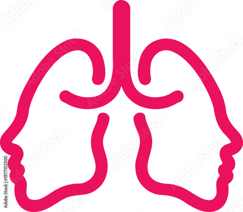 Simple pink illustration of human lungs and trachea anatomy in outline style  medical symbol