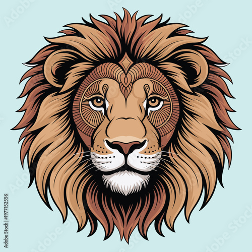 Lion face mandala line symmetrical tribal symmetry