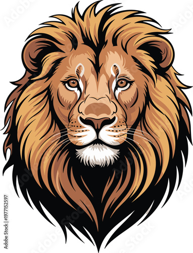 Lion profile line golden mane, black whiskers