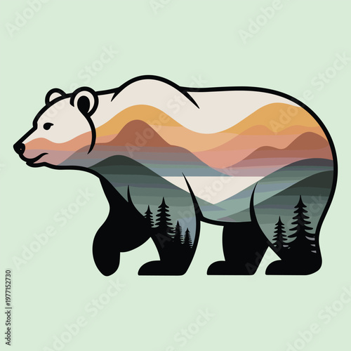 Minimalist bear silhouette with rainbow gradient, style