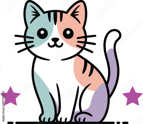 Pastel purple cat with starry background, stars simple