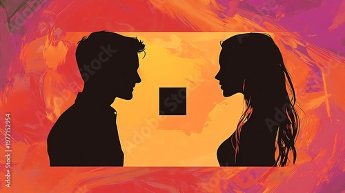 Valentine's Day Card with a romantic couple silhouette and an open space area in the center for a love note