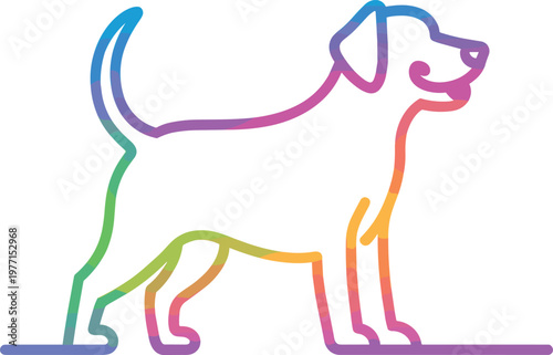 Rainbow gradient dog silhouette outline