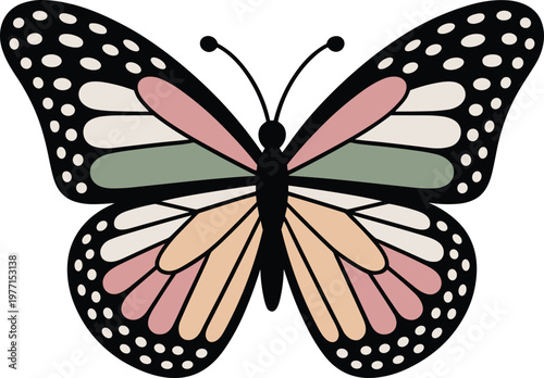 Simple black and pink butterfly line with dotted wings