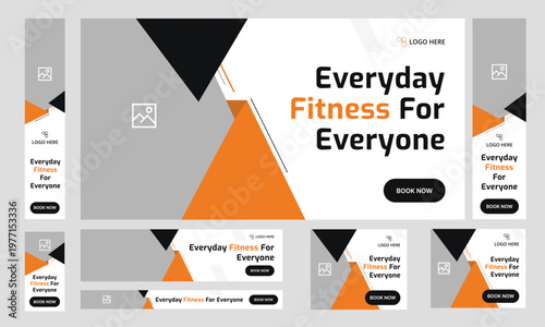 Customizable vector gym fitness social media post banner template set, Sports social media square banner, Workout exercise social media promotion design. Vector eps 10 file format