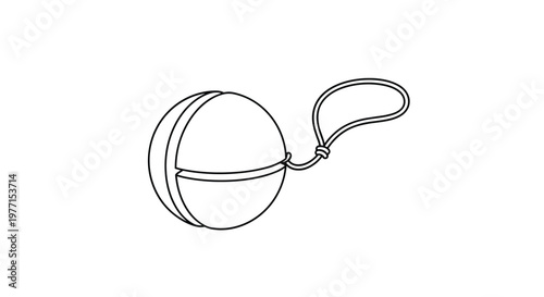 Simple line drawing of a metal tea infuser ball or a round weight attached to a string loop for household or kitchen use.