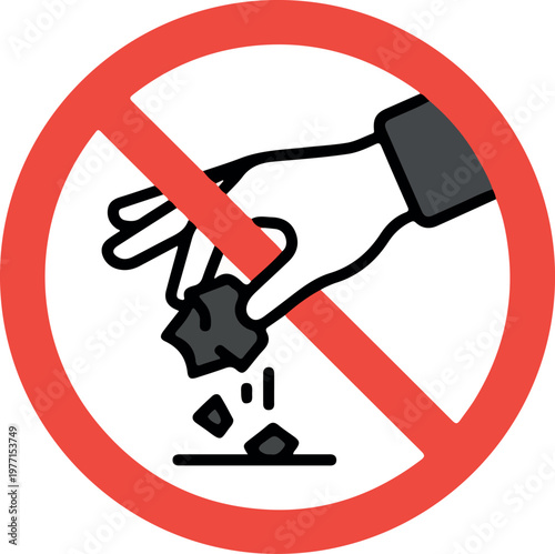 No Littering Sign Environmental Protection Icon with Hand Dropping Waste