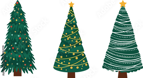 Photos Christmas tree vector illustration with festive decorations, ornaments, garlands