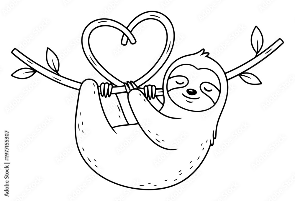 Fototapeta premium Cute hand drawn doodle of a sloth hanging on a branch forming a heart