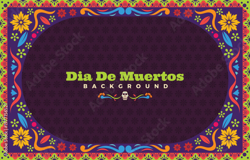 Colorful dia de muertos background with floral and skull motifs