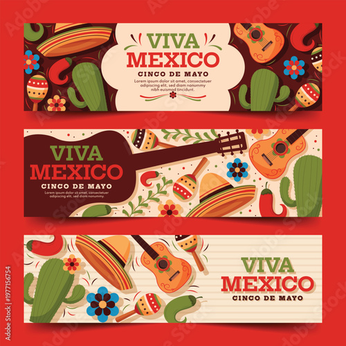 Viva Mexico Festive Cinco De Mayo Banners With Traditional Elements