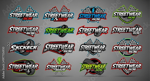 Collection of Streetwear Logos and Emblems with Racing Flags.