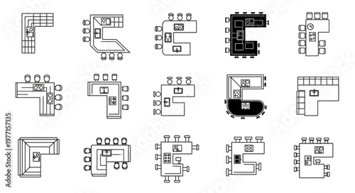 Collection of L Shaped Furniture Layout Plans with Dimensions.