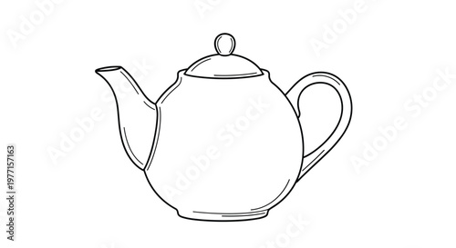 Classic ceramic teapot with a lid and handle shown in a simple black and white line art style on a clean white background.
