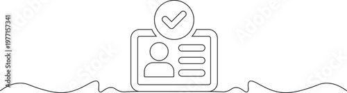 A simple line drawing of a verified identification card with a checkmark
