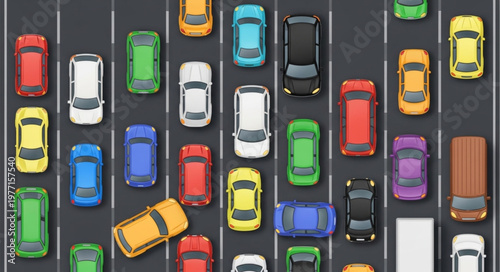 Aerial View of Cars Stuck in Traffic Jam on Highway.