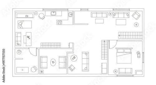 Architectural Floor Plan Drawing of a Modern House Interior.
