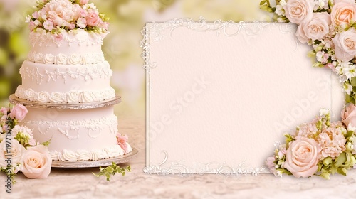 Wedding Card featuring a wedding cake on the left side with an open space area on the right side for wedding wishes