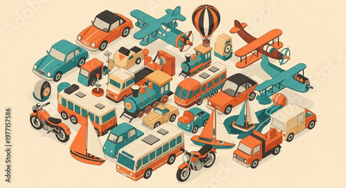 Collection of various vintage toy vehicles and aircraft.