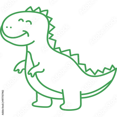 Cute Green Outline Dinosaur Illustration